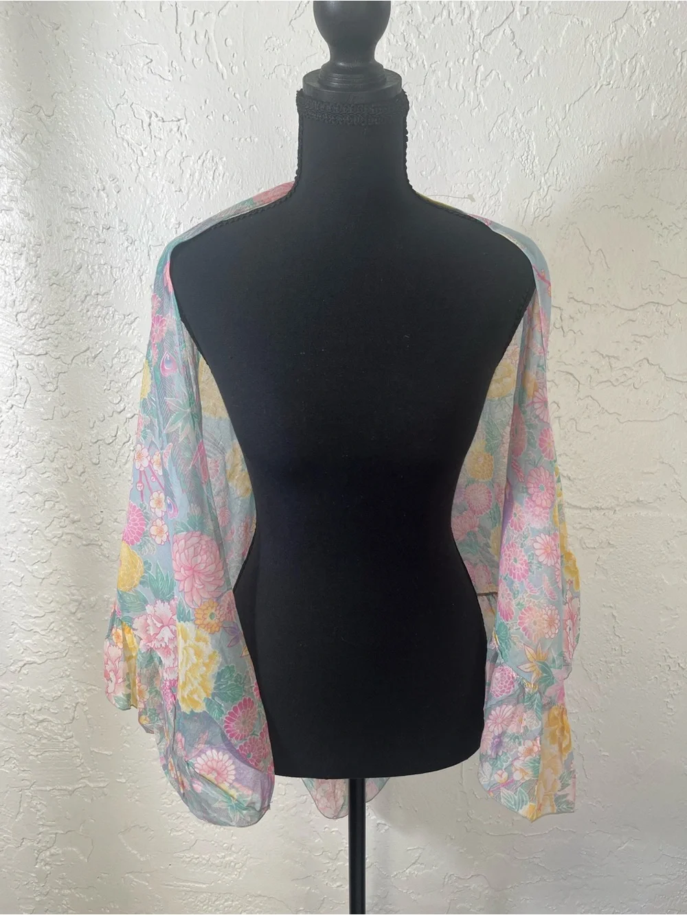 Vintage Sheer Floral Peacock‎ Kimono Duster Cover Up Boho